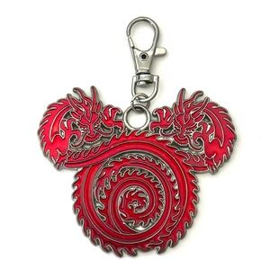 Disney Icon Mickey Mouse Enamel Red Double Dragon Lanyard Keychain Bag Charm